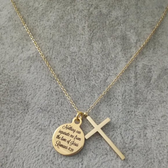 Gold Christian Cross Bible Scripture Necklace - Picture 2 of 5